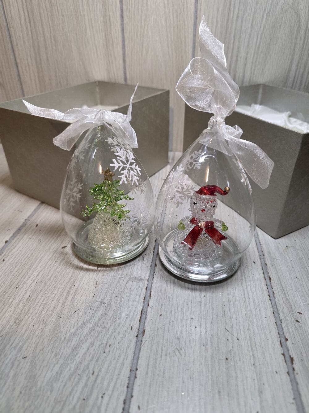 Spun Blown Glass Lighted Ornament Snowman Christmas Tree Changes Color Gift Box